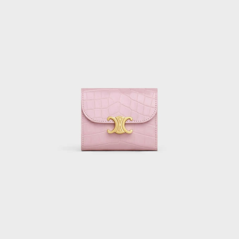 Celine Small TRIOMPHE in NILOTICUS CROCODILE Wallets Light Pink | CL-592974