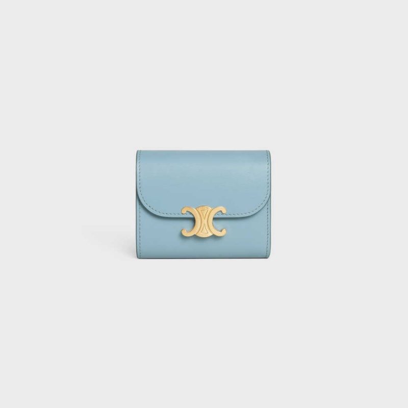 Celine Small TRIOMPHE in Shiny calfskin Wallets California Blue | CL-592972