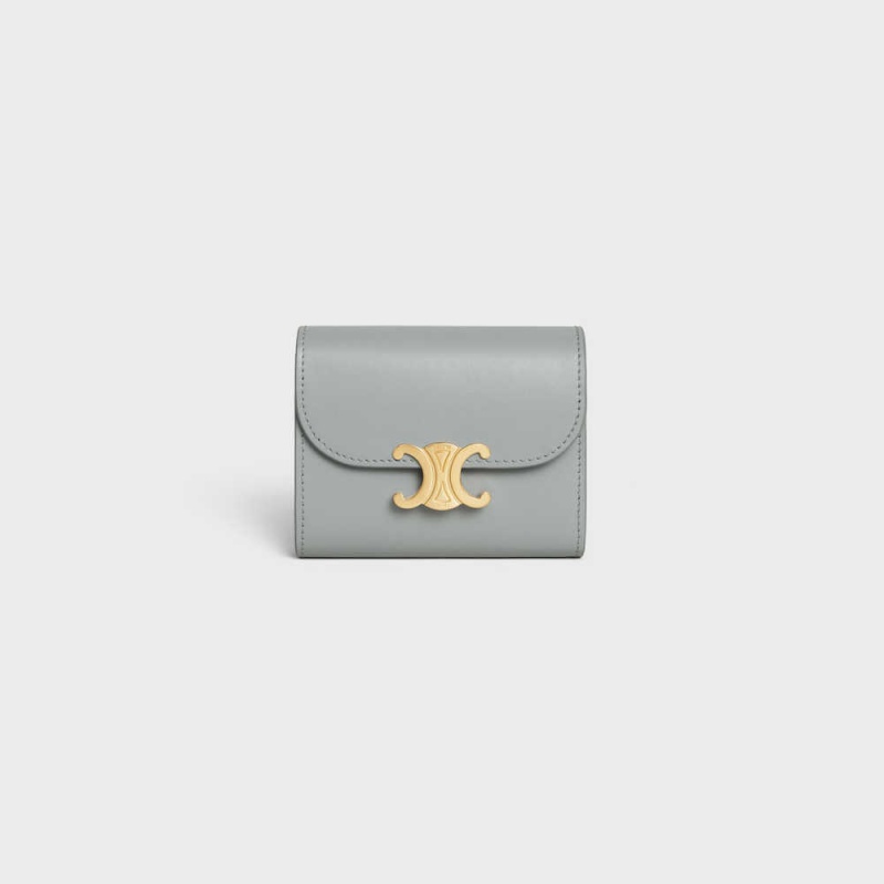 Celine Small TRIOMPHE in Shiny calfskin Wallets Pearl Blue | CL-592971