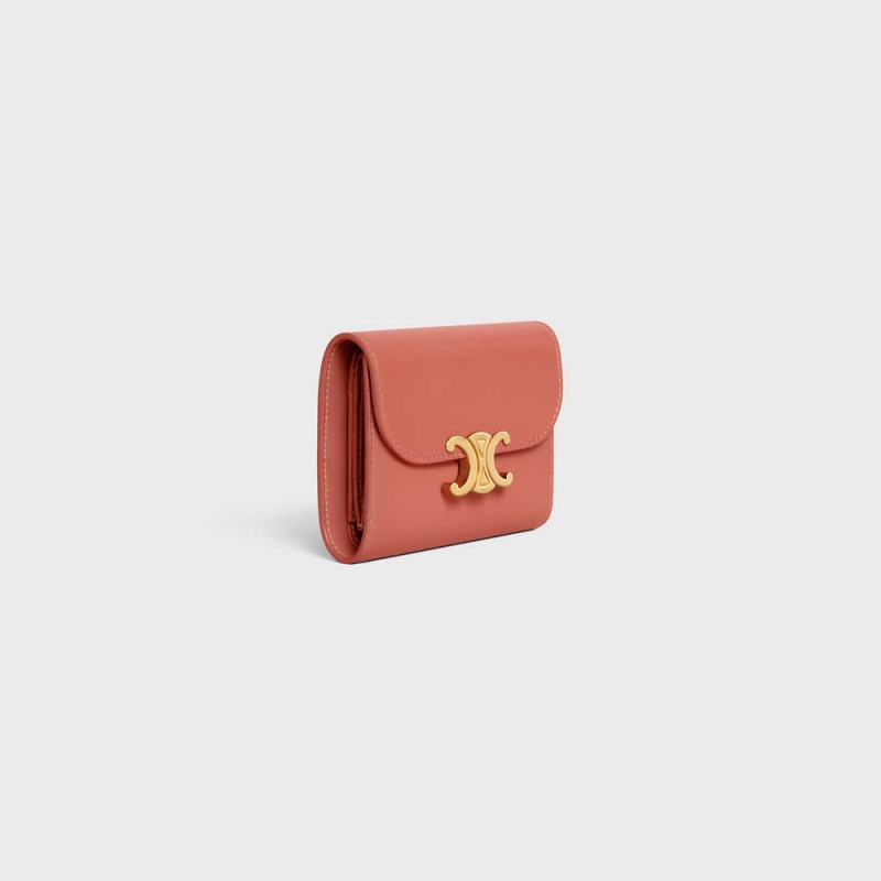 Celine Small TRIOMPHE in Shiny calfskin Wallets LYCHEE | CL-592968