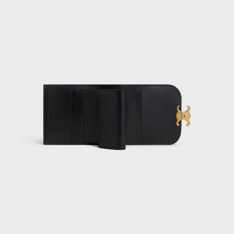 Celine Small TRIOMPHE in Shiny calfskin Wallets Black | CL-592967