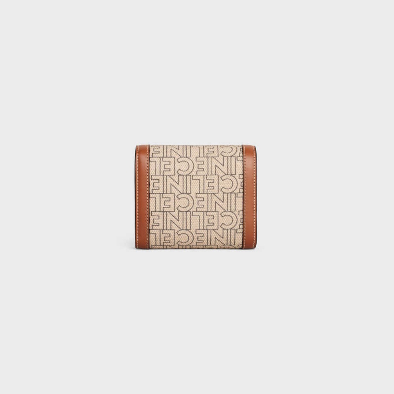 Celine Small TRIOMPHE in TEXTILE ALL OVER PRINT Wallets Natural / Tan | CL-592975