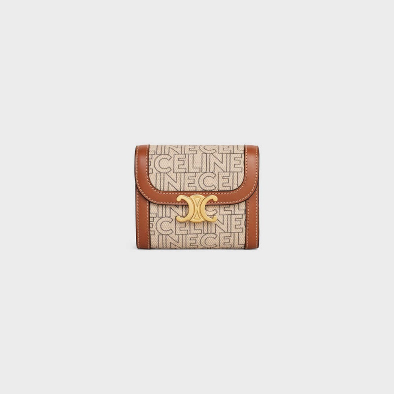 Celine Small TRIOMPHE in TEXTILE ALL OVER PRINT Wallets Natural / Tan | CL-592975