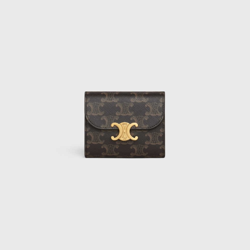 Celine Small TRIOMPHE in Triomphe Canvas Wallets Tan | CL-592977