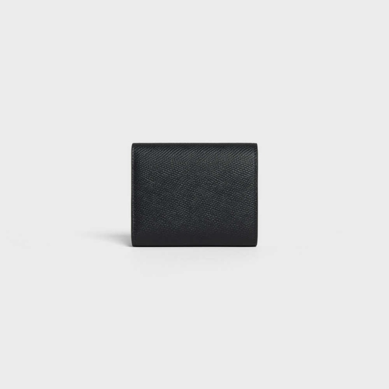 Celine Small trifold in Grained calfskin Wallets Black | CL-593002