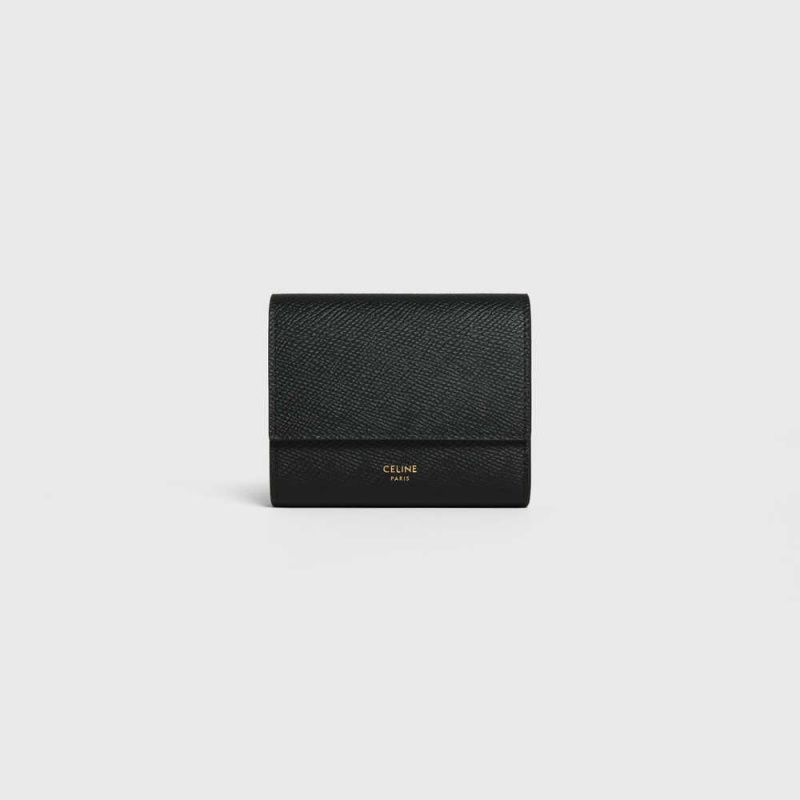 Celine Small trifold in Grained calfskin Wallets Black | CL-593002