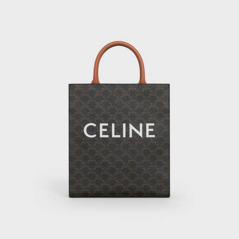 Celine Small vertical in Triomphe Canvas and calfskin Cabas Tan | CL-593084