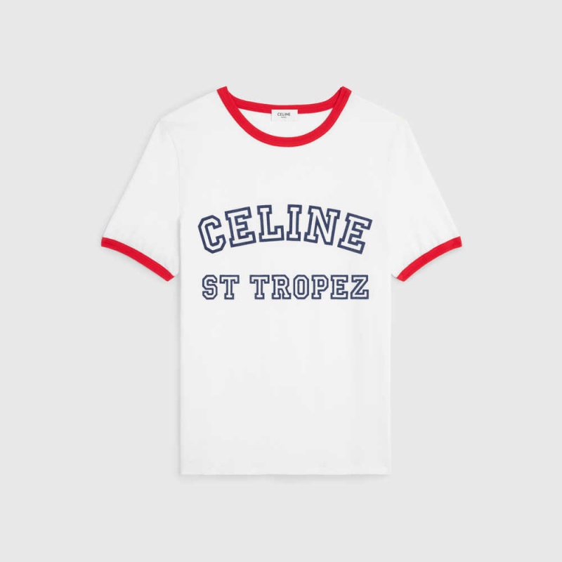 Celine St Tropez 70 s in cotton jersey T-shirts White/Red/Blue | CL-592781