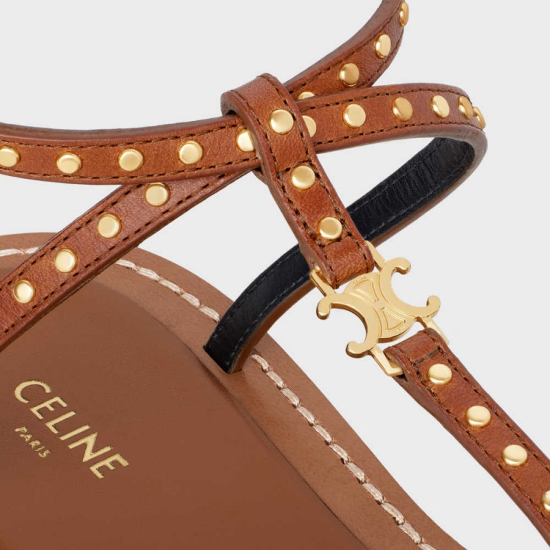 Celine TAILLAT FLAT WITH STUDS in CALFSKIN - VEGETAL TANNING & STUDS Sandals Tan | CL-592587