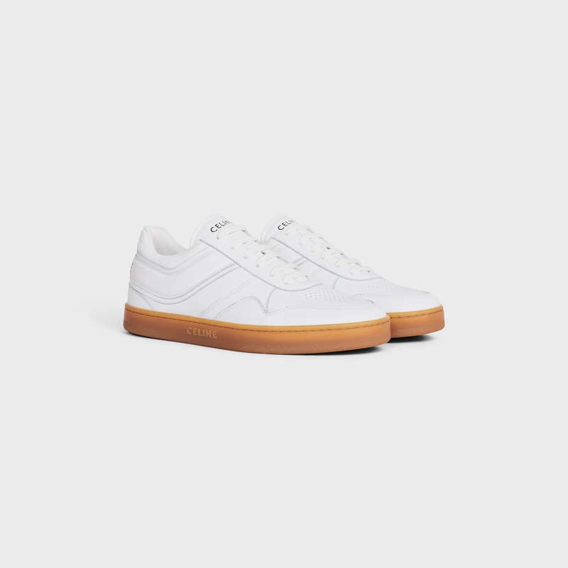 Celine TRAINER LOW LACE-UP in CALFSKIN Sneakers Optic White/Beige | CL-591903