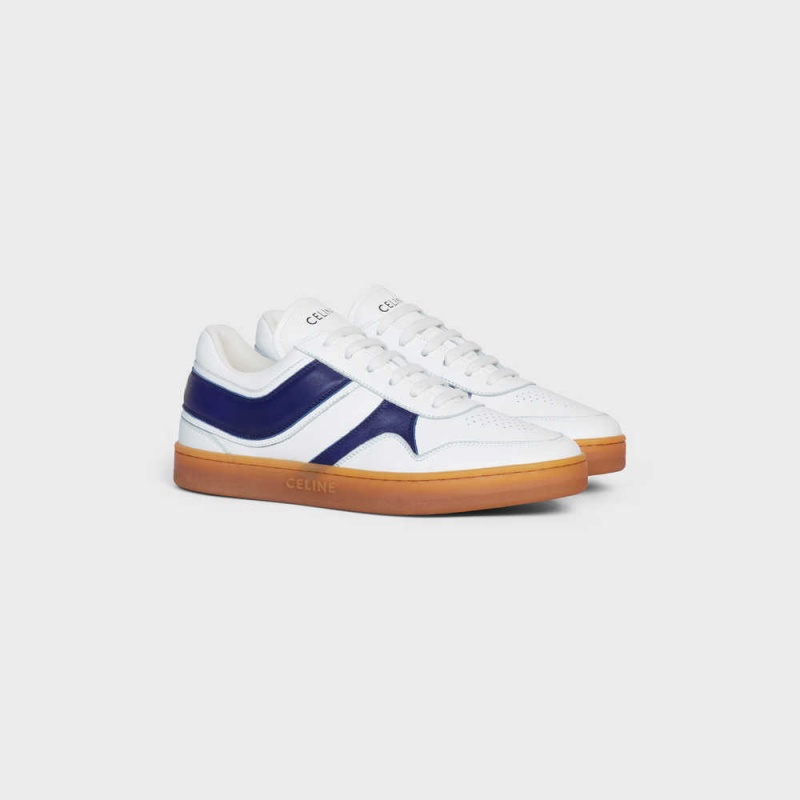 Celine TRAINER LOW LACE-UP in CALFSKIN Sneakers Optic White/Navy/Beige | CL-592549