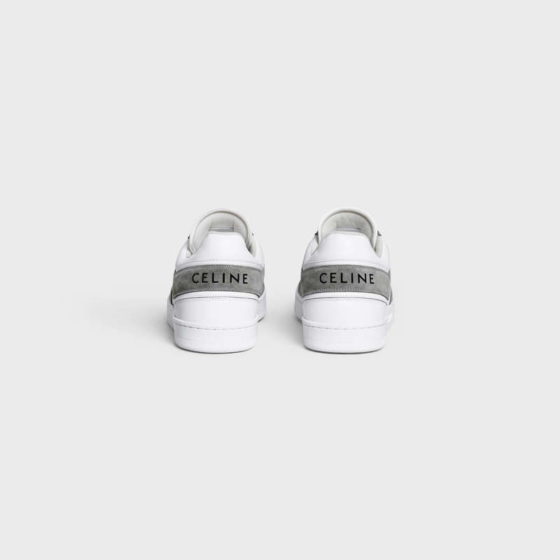 Celine TRAINER LOW LACE-UP in SUEDE CALFSKIN AND CALFSKIN Sneakers Grey/Optic White | CL-591901