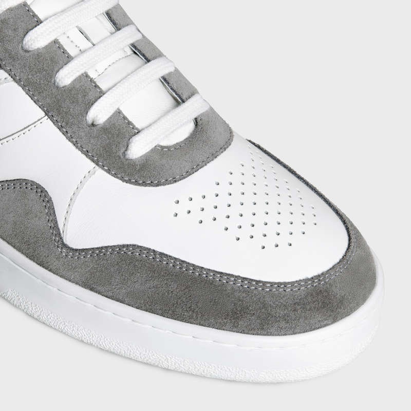 Celine TRAINER LOW LACE-UP in SUEDE CALFSKIN AND CALFSKIN Sneakers Grey/Optic White | CL-591901