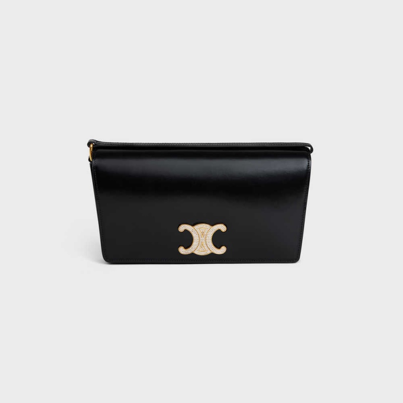 Celine TRAPEZE BAG WITH STRASS CLOSURE in shiny calfskin Triomphe Black | CL-593249