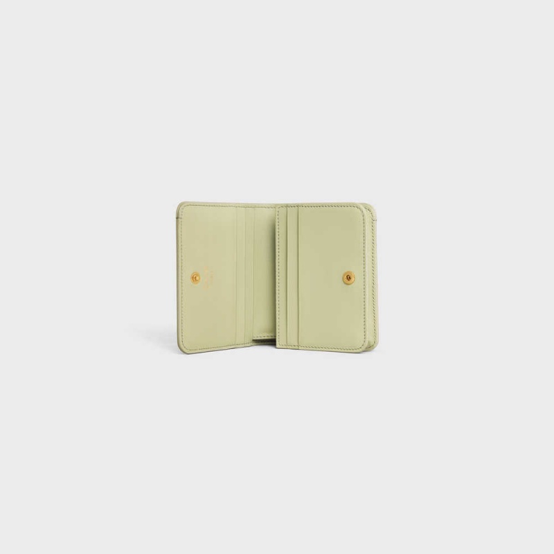 Celine TRIOMPHE COMPACT in Shiny calfskin Wallets ALMOND GREEN | CL-592966