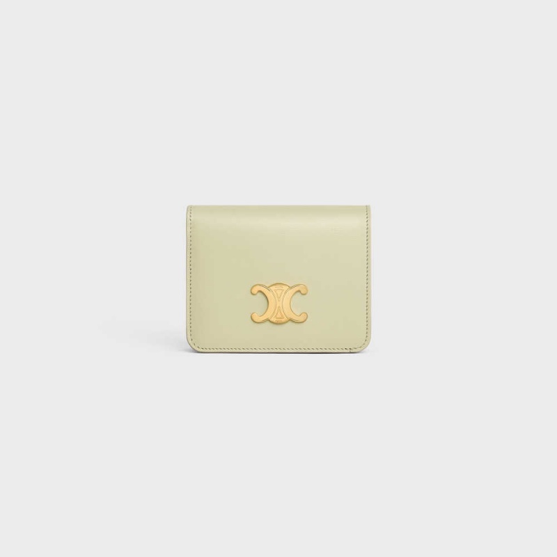 Celine TRIOMPHE COMPACT in Shiny calfskin Wallets ALMOND GREEN | CL-592966