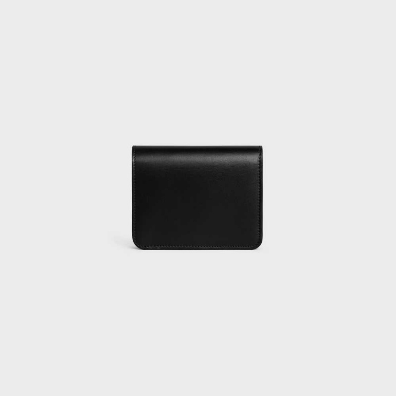 Celine TRIOMPHE COMPACT in Shiny calfskin Wallets Black | CL-592964