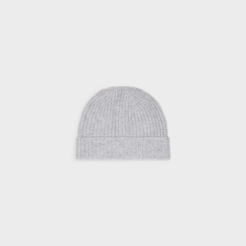 Celine TRIOMPHE EMBROIDERED BEANIE IN SEAMLESS CASHMERE Hat Light Grey | CL-592370