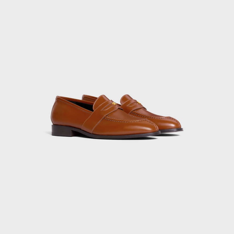 Celine TRIOMPHE MALAQUAIS in POLISHED BULLSKIN Loafers Tan | CL-592531