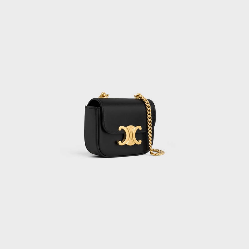 Celine TRIOMPHE ON CHAIN in Shiny calfskin Mini Bags Black | CL-593007