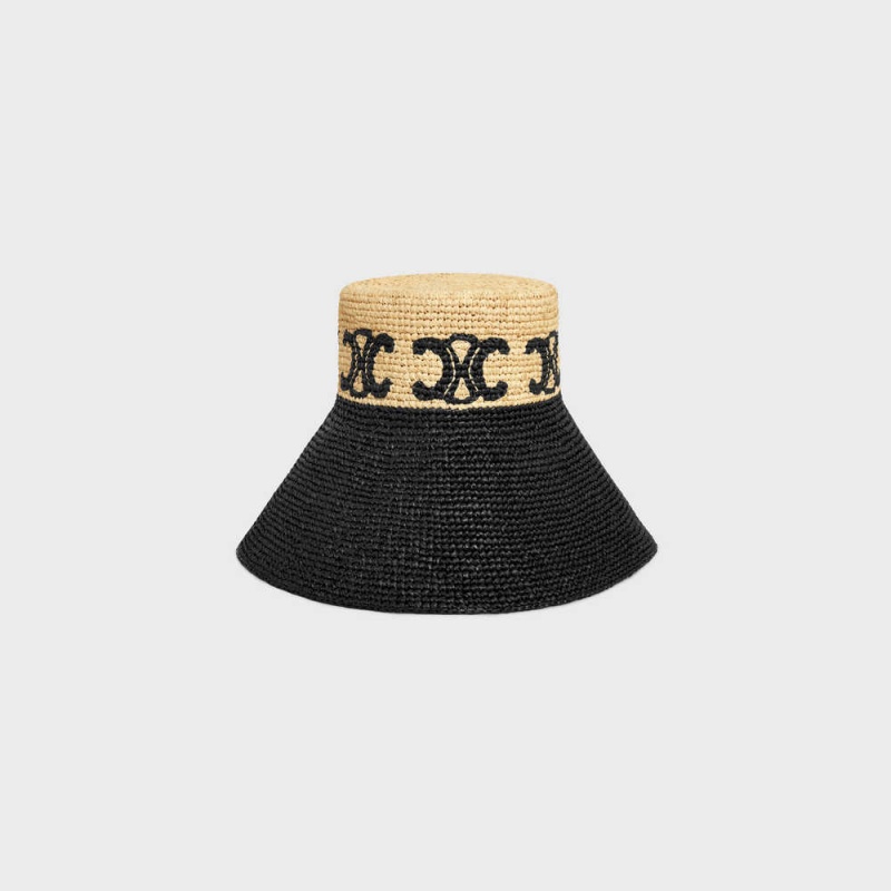 Celine TRIOMPHE WIDE-BRIMMED IN RAPHIA Hat Natural / Black | CL-592341