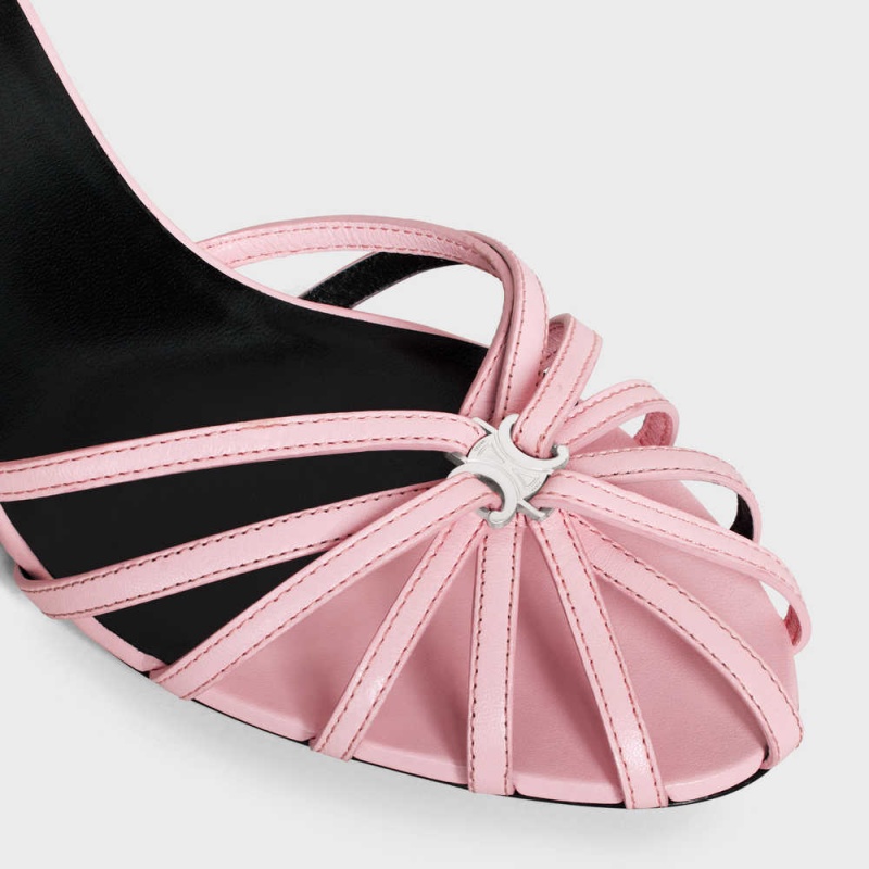 Celine TRIOMPHE in KIDSKIN SILVER FINISHING Sandals Pink | CL-592603