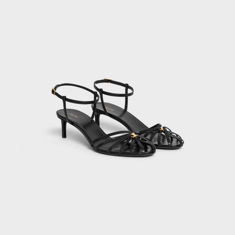 Celine TRIOMPHE in LAMBSKIN Sandals Black | CL-592601