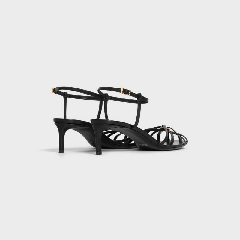 Celine TRIOMPHE in LAMBSKIN Sandals Black | CL-592601