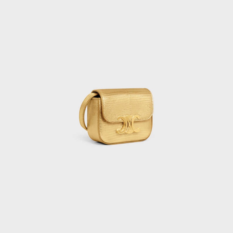 Celine TRIOMPHE in LAMINATED LIZARD Mini Bags Gold | CL-593017