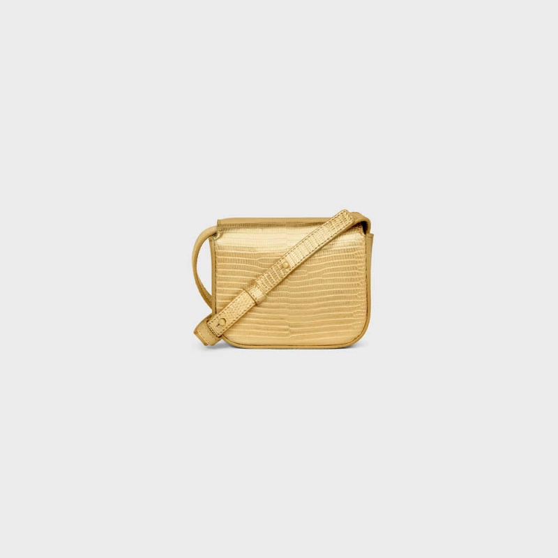 Celine TRIOMPHE in LAMINATED LIZARD Mini Bags Gold | CL-593017