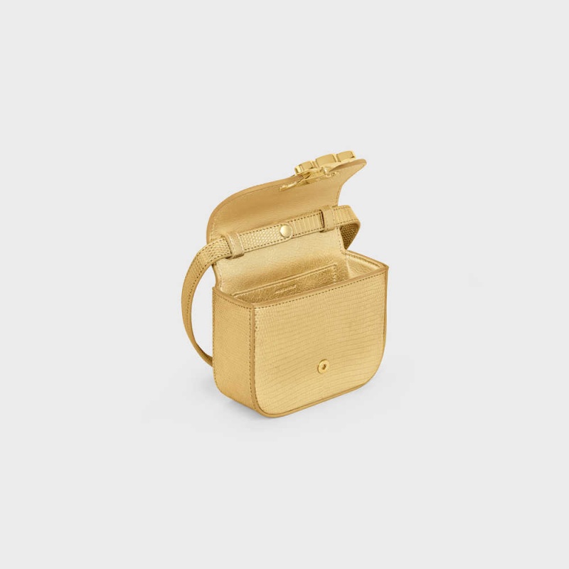 Celine TRIOMPHE in LAMINATED LIZARD Mini Bags Gold | CL-593017