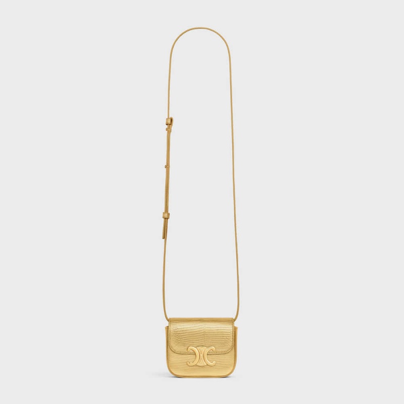 Celine TRIOMPHE in LAMINATED LIZARD Mini Bags Gold | CL-593017