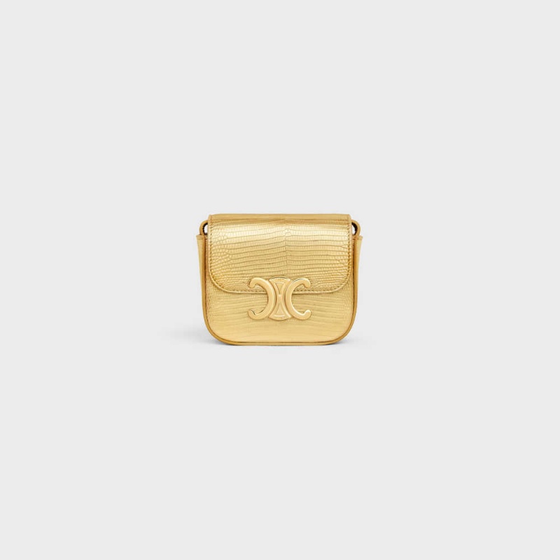 Celine TRIOMPHE in LAMINATED LIZARD Mini Bags Gold | CL-593017