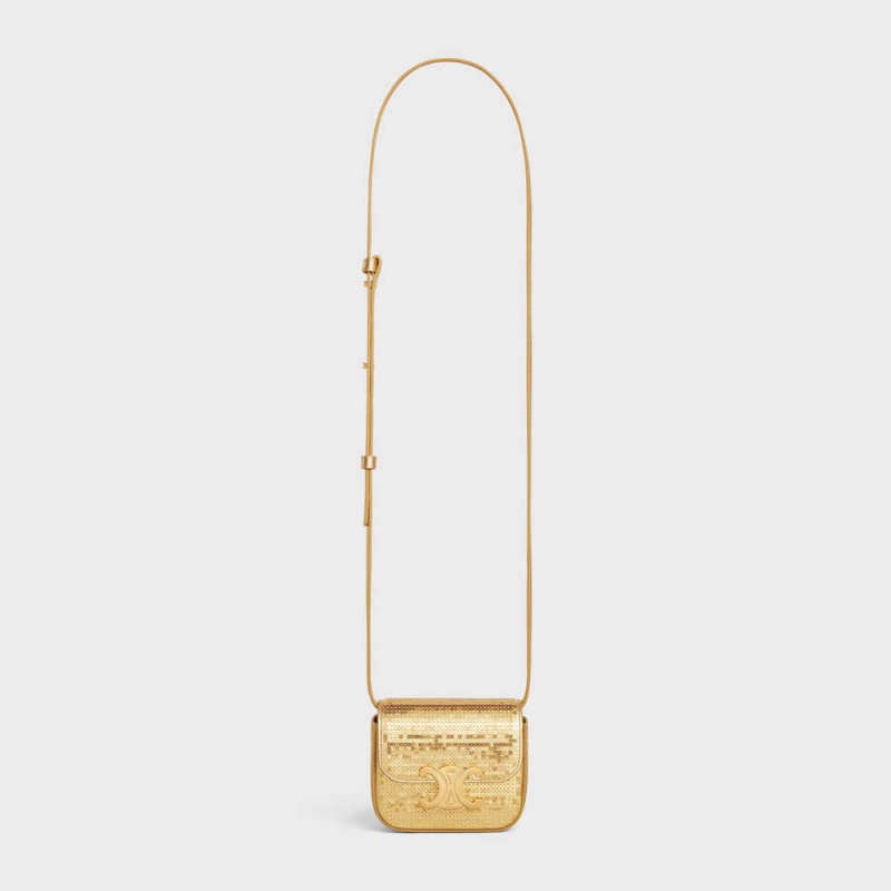 Celine TRIOMPHE in Sequins and calfskin Mini Bags Gold | CL-593018