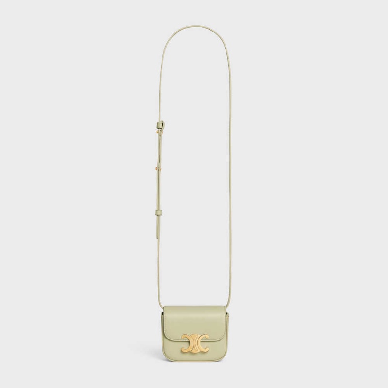 Celine TRIOMPHE in Shiny calfskin Mini Bags ALMOND GREEN | CL-593013