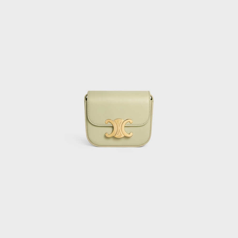 Celine TRIOMPHE in Shiny calfskin Mini Bags ALMOND GREEN | CL-593013