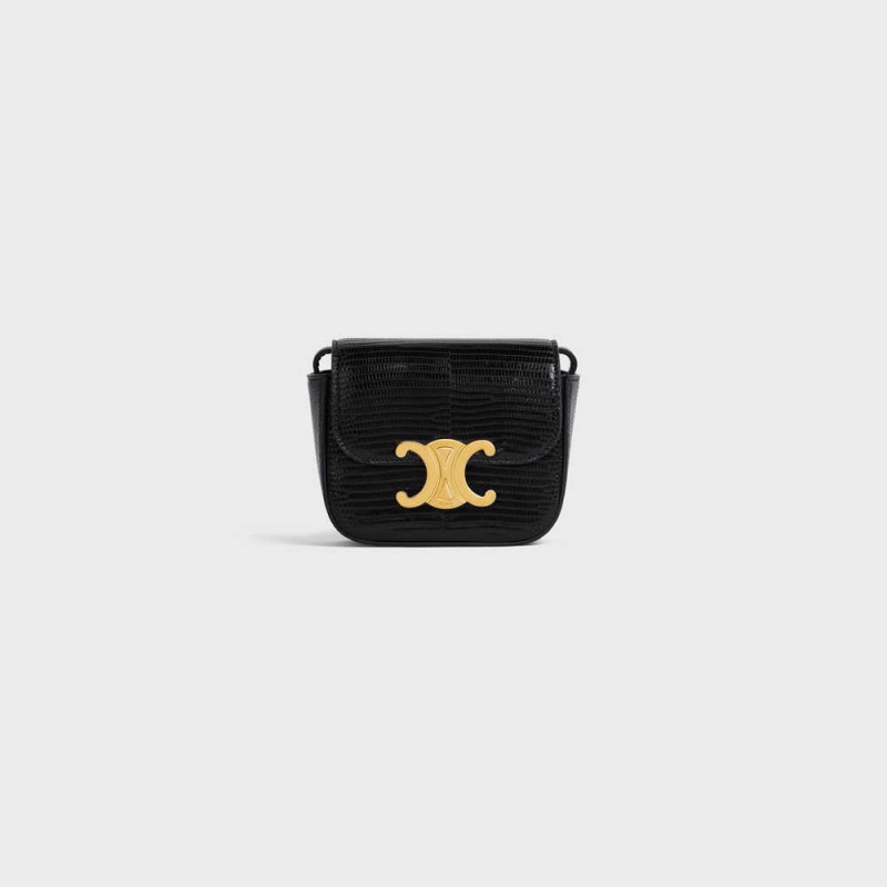 Celine TRIOMPHE in lizard Mini Bags Black | CL-593016