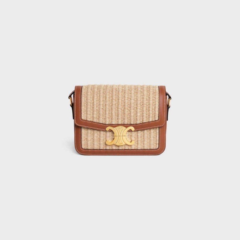 Celine Teen Bag in RAFFIA EFFECT TEXTILE AND CALFSKIN Triomphe Natural / Tan | CL-593195