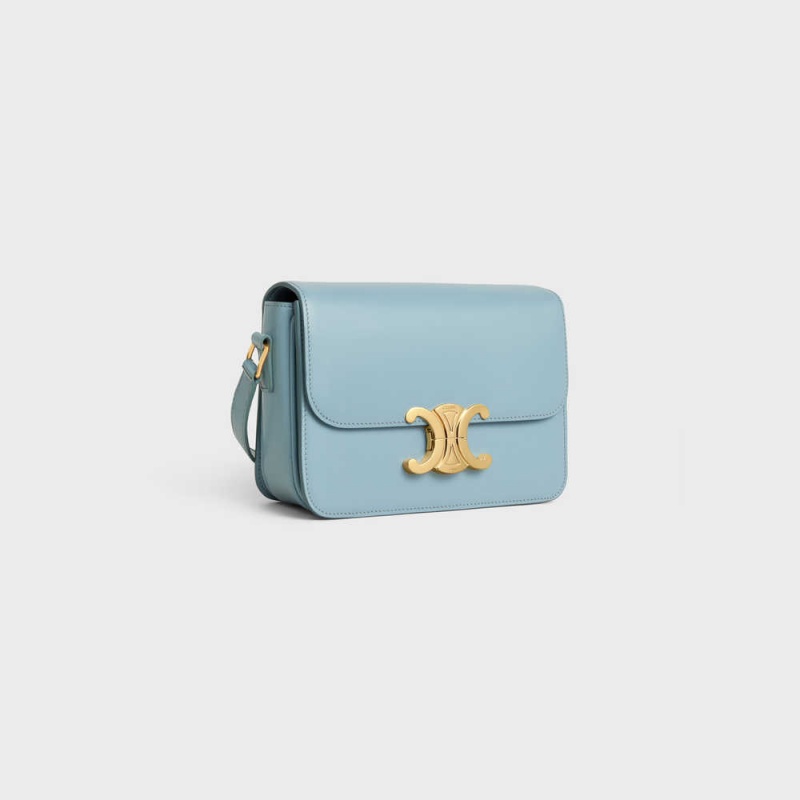 Celine Teen Bag in shiny calfskin Triomphe California Blue | CL-593201