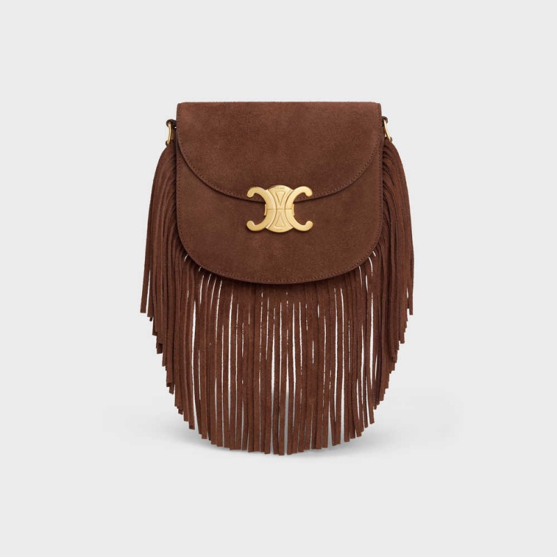 Celine Teen Besace with fringes in SUEDE CALFSKIN Triomphe Brown | CL-593221