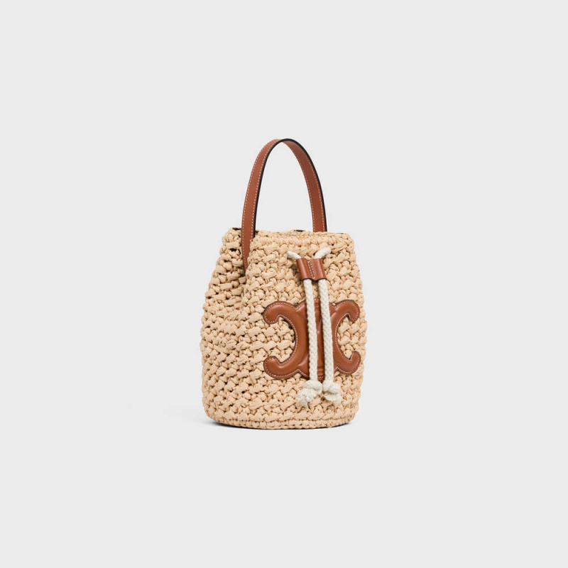 Celine Teen Drawstring in RAFFIA AND CALFSKIN Panier Natural / Tan | CL-593071