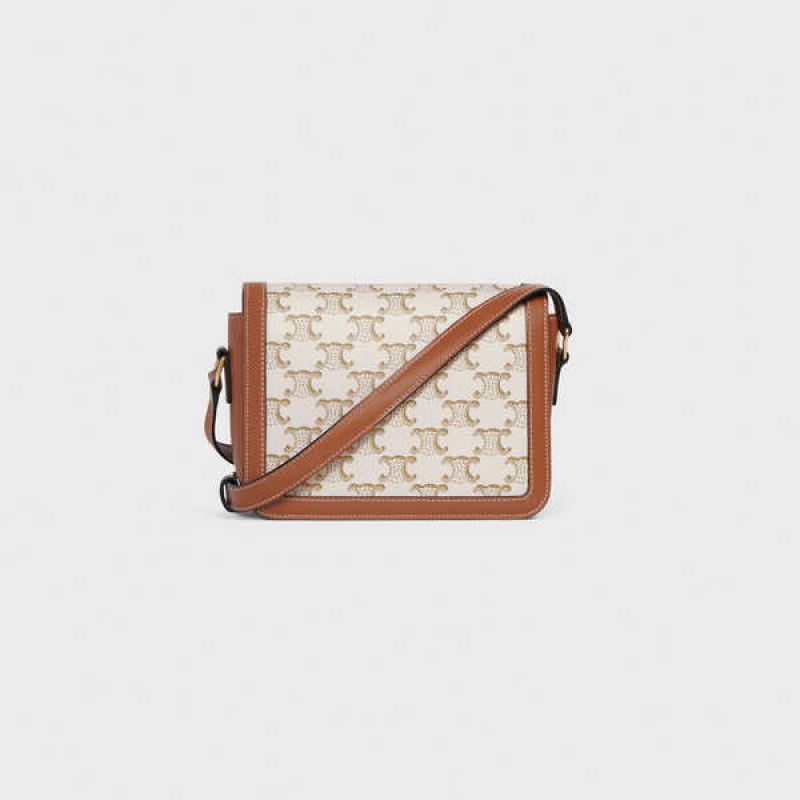 Celine Teen Triomphe Bag in and Calfskin Triomphe Canvas White | CL-593111