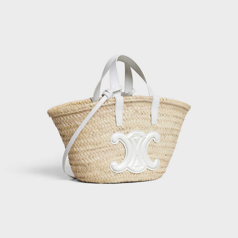 Celine Teen Triomphe Classic in Palm leaves and Calfskin Panier White | CL-593070