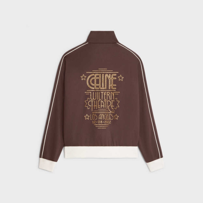 Celine Tracksuit in double face jersey Jackets Dark brown/ ecru/ gold | CL-592675