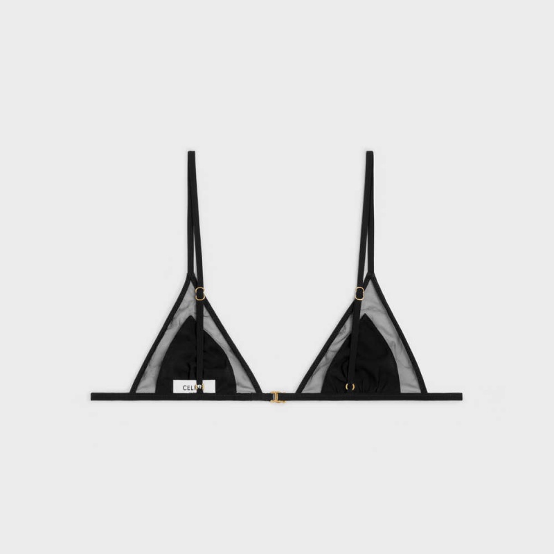 Celine Triangle bra in silk georgette Lingerie Black | CL-592759