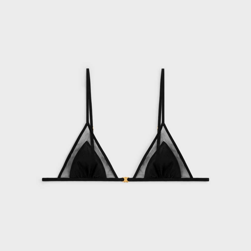 Celine Triangle bra in silk georgette Lingerie Black | CL-592759