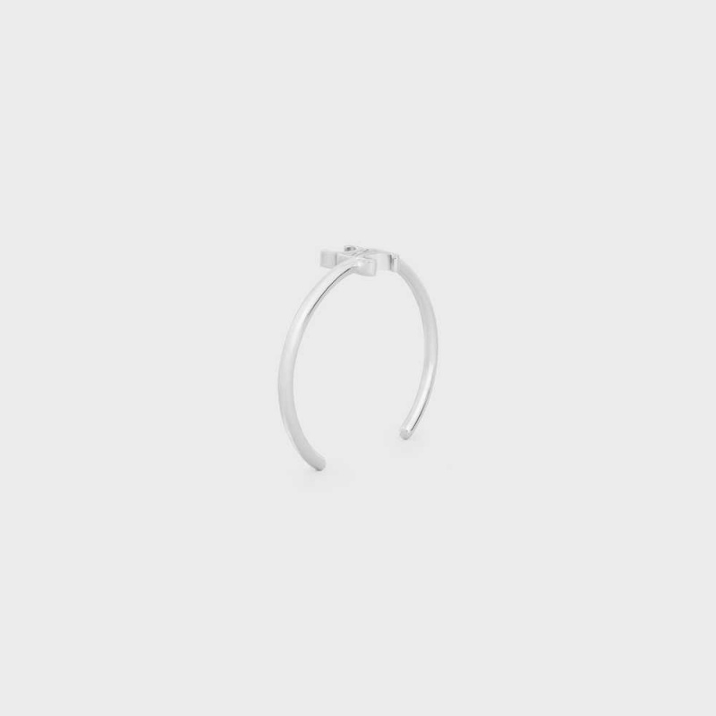 Celine Triomphe Asymmetric Cuff in Brass with Rhodium Finish Bracelets Silver | CL-592200