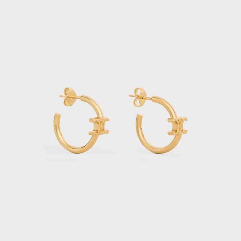 Celine Triomphe Asymmetric Hoops in Brass with Gold Finish Earrings Gold | CL-592295