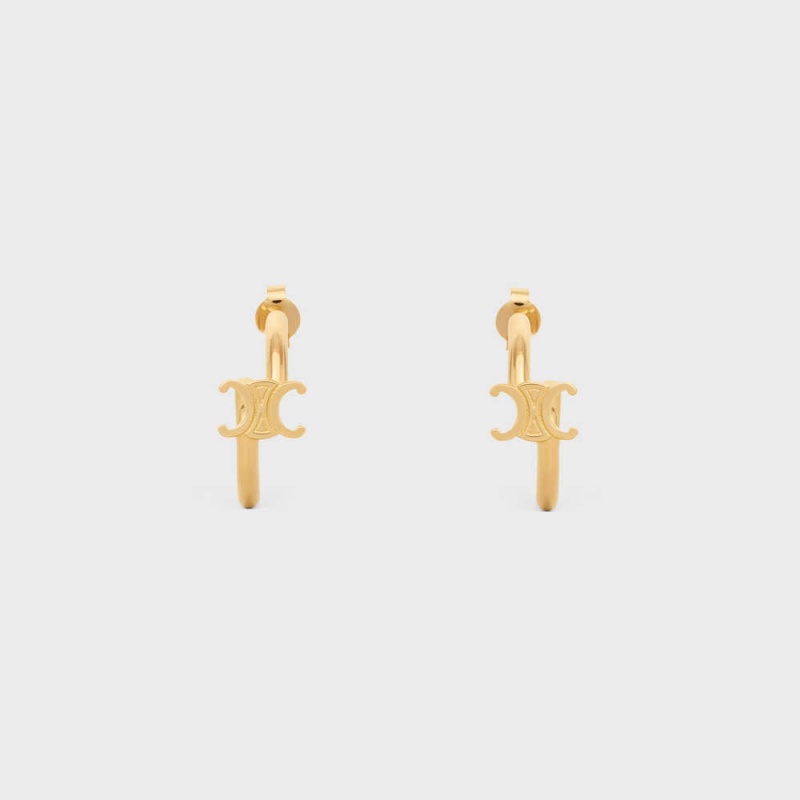 Celine Triomphe Asymmetric Hoops in Brass with Gold Finish Earrings Gold | CL-592295