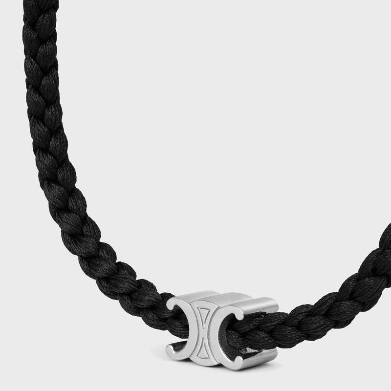 Celine Triomphe Beach in Silk and Brass with Rhodium Finish Bracelets Black/Silver | CL-591651